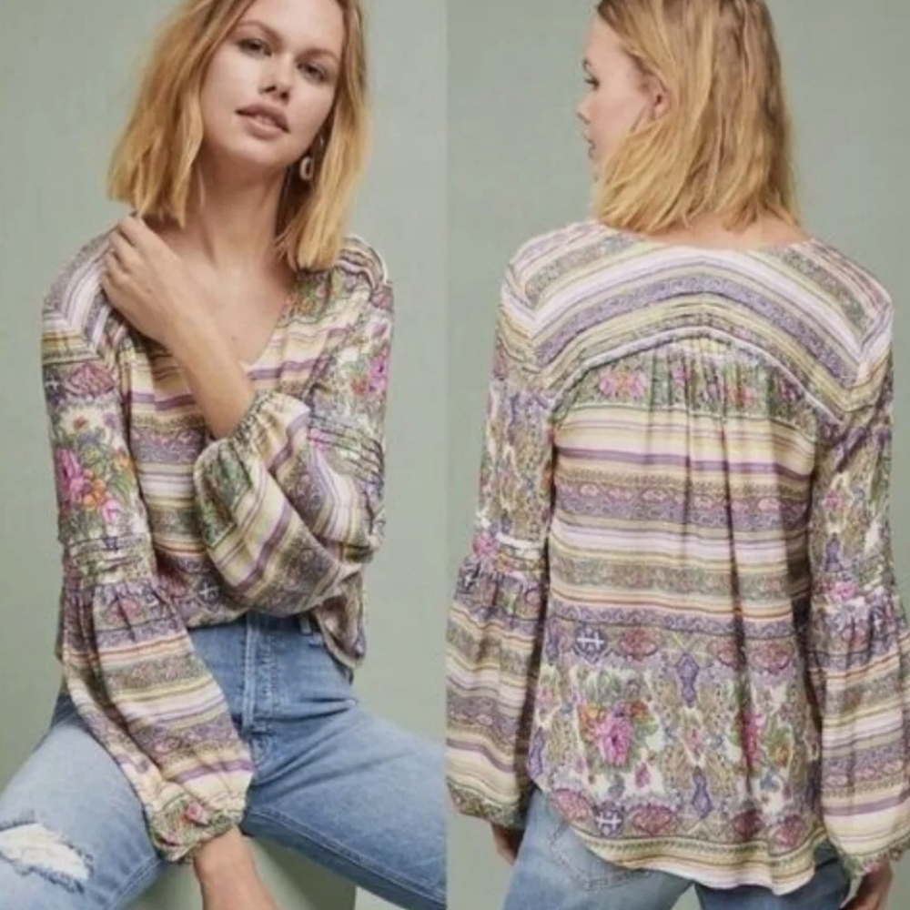 Maeve Ceresco Long Sleeve Peasant Boho Top- size XS